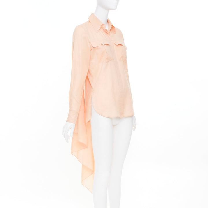 CHANEL 2017 Runway peach cotton cape trailing high low flap pocket shirt FR34 XS