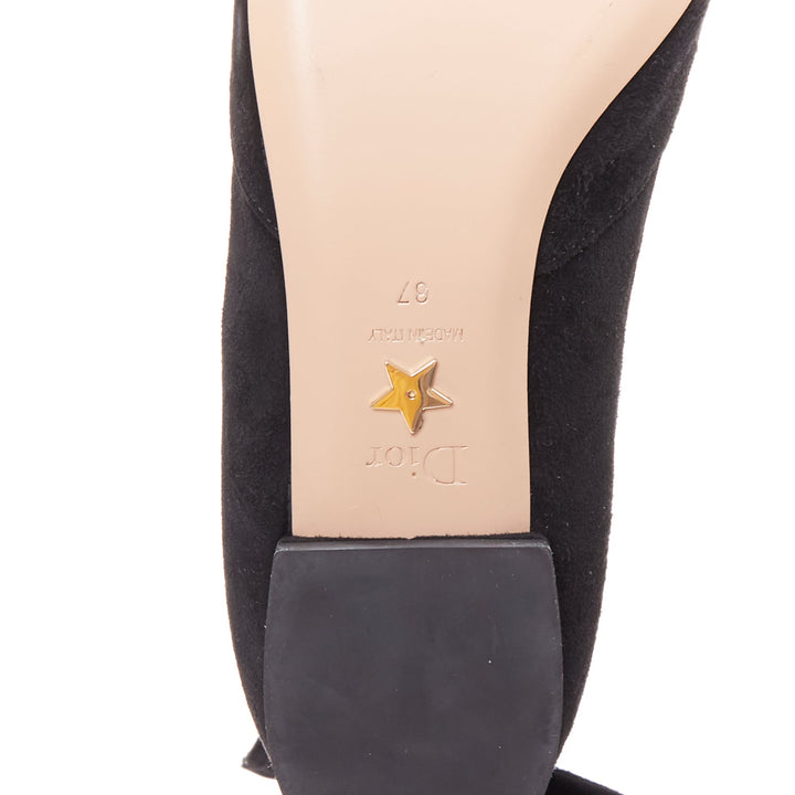 CHRISTIAN DIOR La Belle D black suede ankle bow ballerina flats EU37