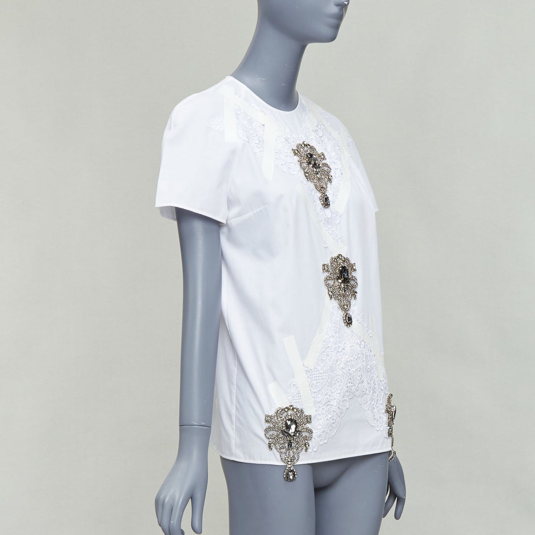 CHRISTOPHER KANE 2013 Vintage white silver jewel lace tape embellished top