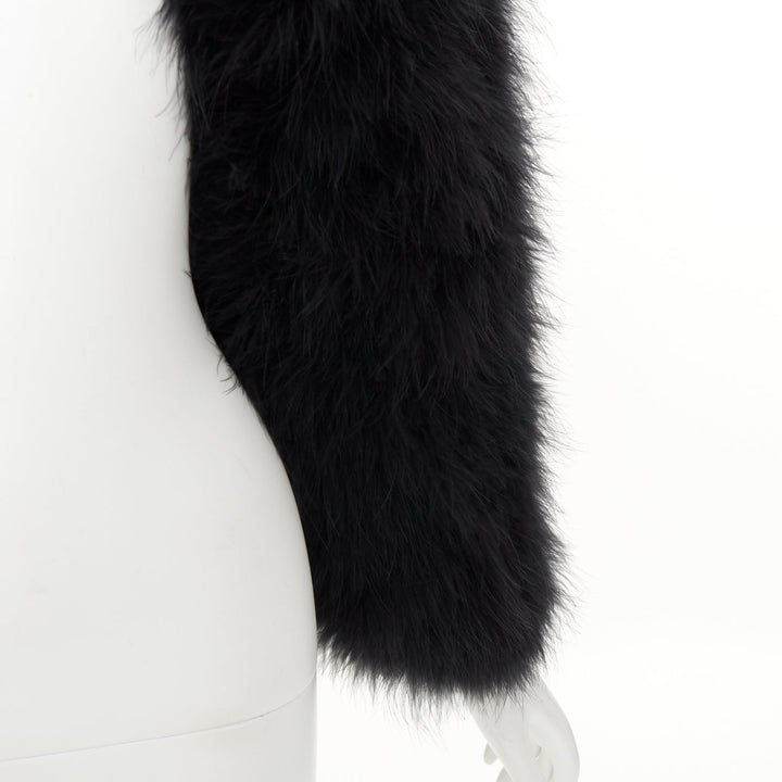 BALMAIN 2014 black turkey feather leather buckle collar cape shrug bolero FR38 M