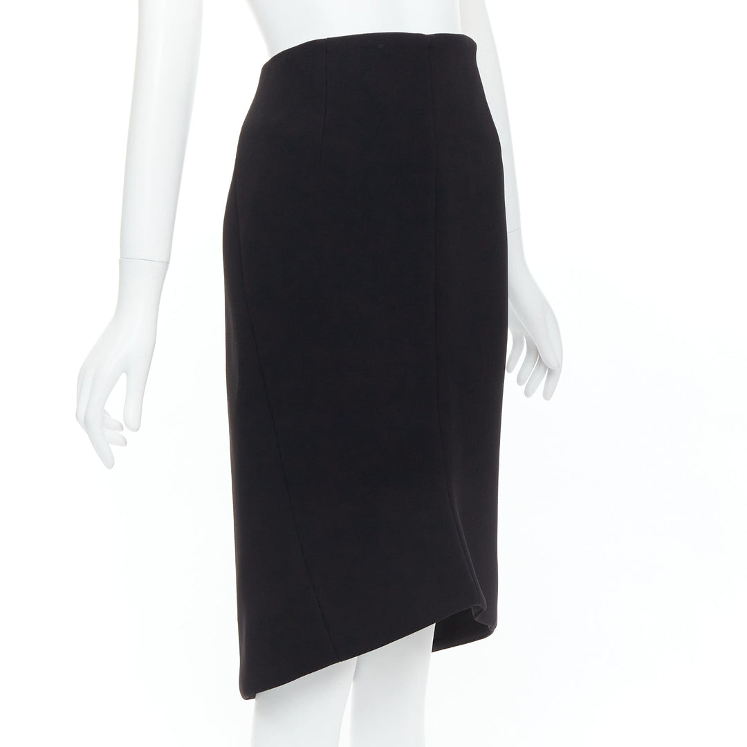 BALENCIAGA 2013 black scuba hi low waistband hem pencil skirt FR36 S