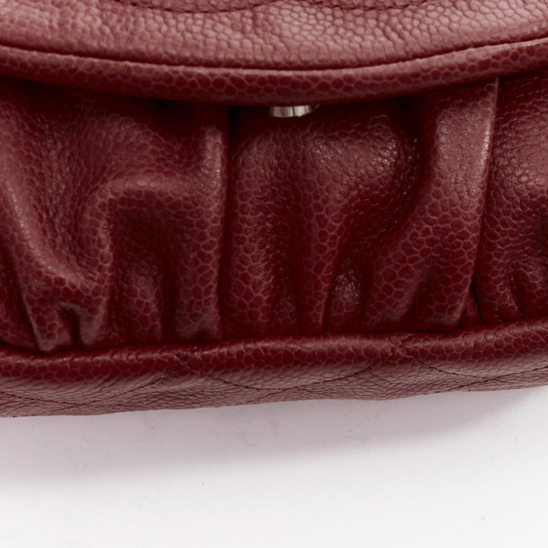 CHANEL Half Moon red grained leather CC quilted flap crossbody WOC bag