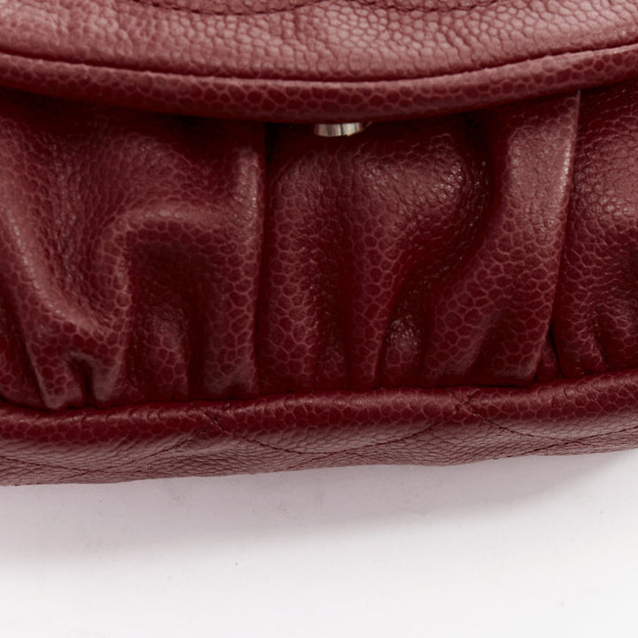 CHANEL Half Moon red grained leather CC quilted flap crossbody WOC bag