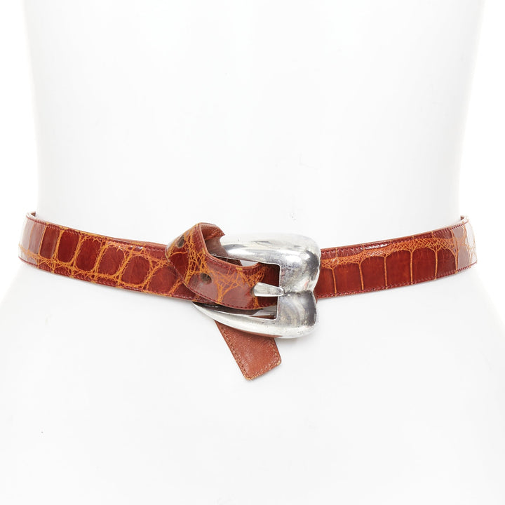 rare PATRICIA VON MUSULIN Vintage 1990s Heart Buckle scaled leather waist belt