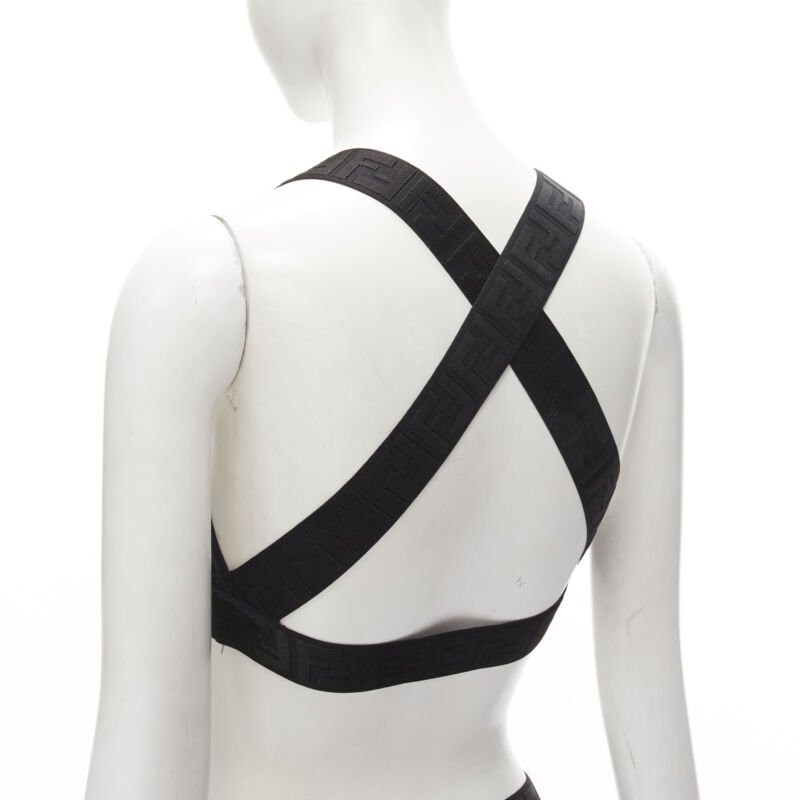 FENDI Forever FF Zucca monogram black bra top legging pant set XS
