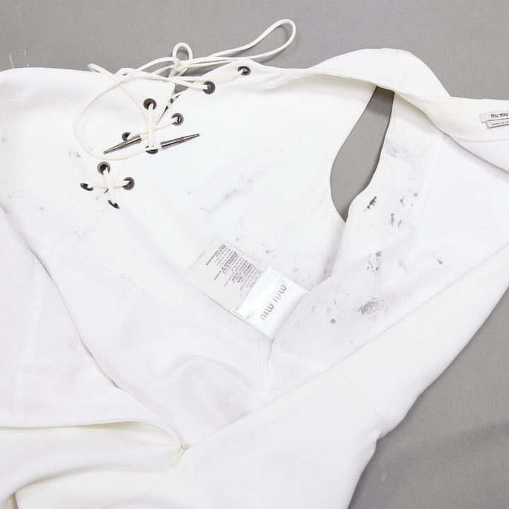 MIU MIU 2014 white viscose lace front front pleats shift dress IT42 M