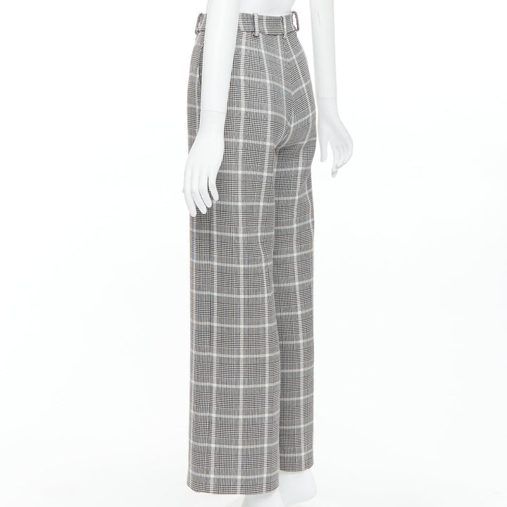 STELLA MCCARTNEY grey white houndstooth checkered wide leg pants IT36 XXS