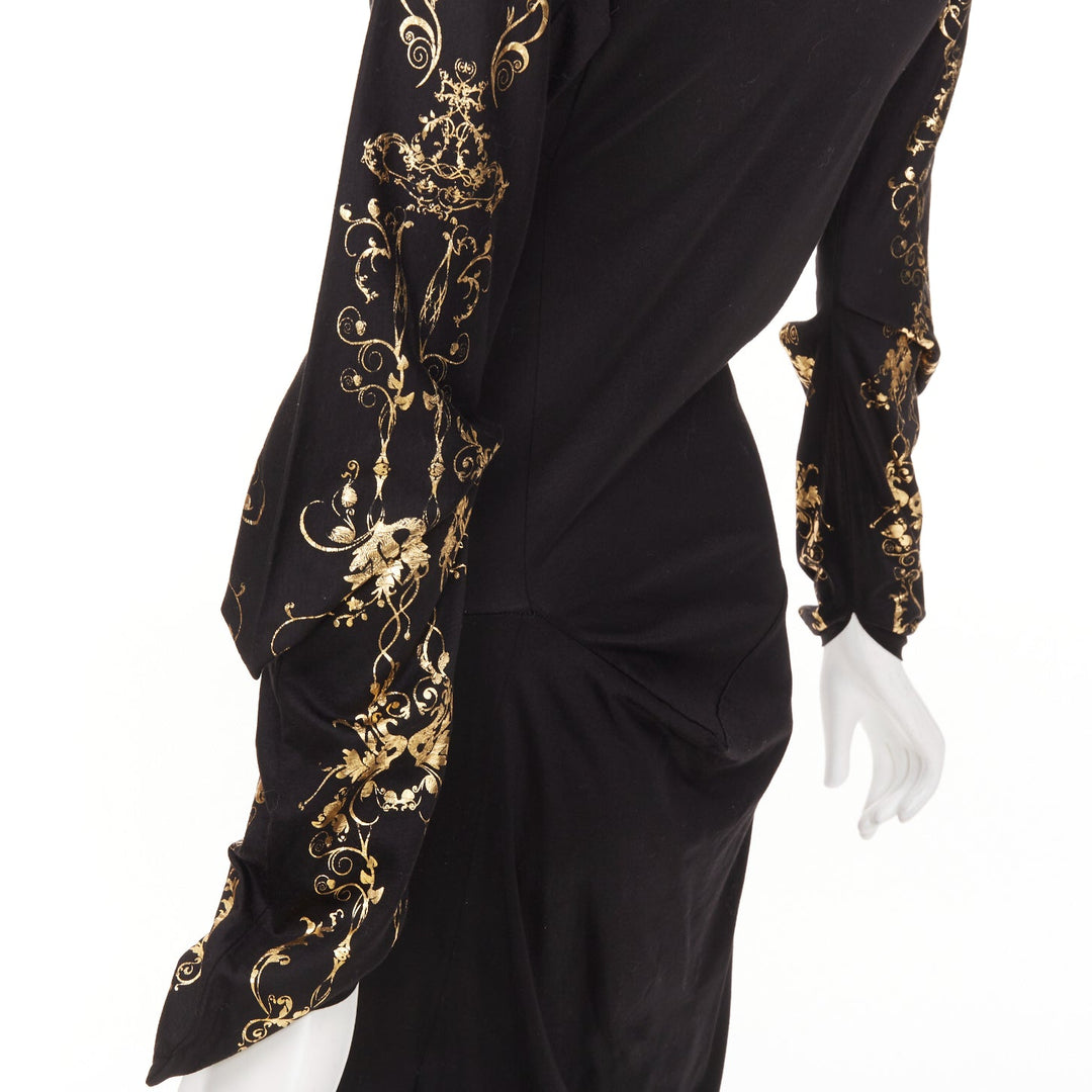 VIVIENNE WESTWOOD Red Label black gold baroque foil sleeve 3D draped dress JP2 M