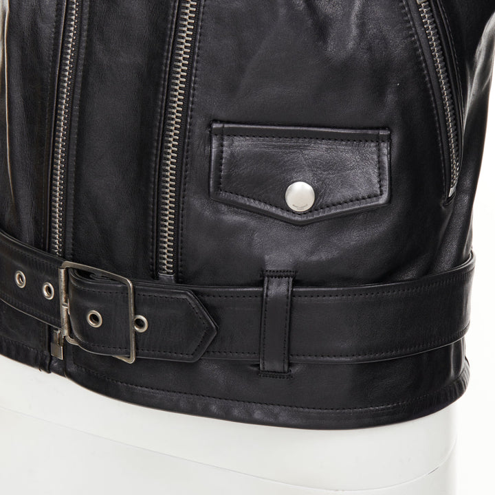 SAINT LAURENT 2016 L17 black calfskin leather buckled moto biker jacket FR44 XS