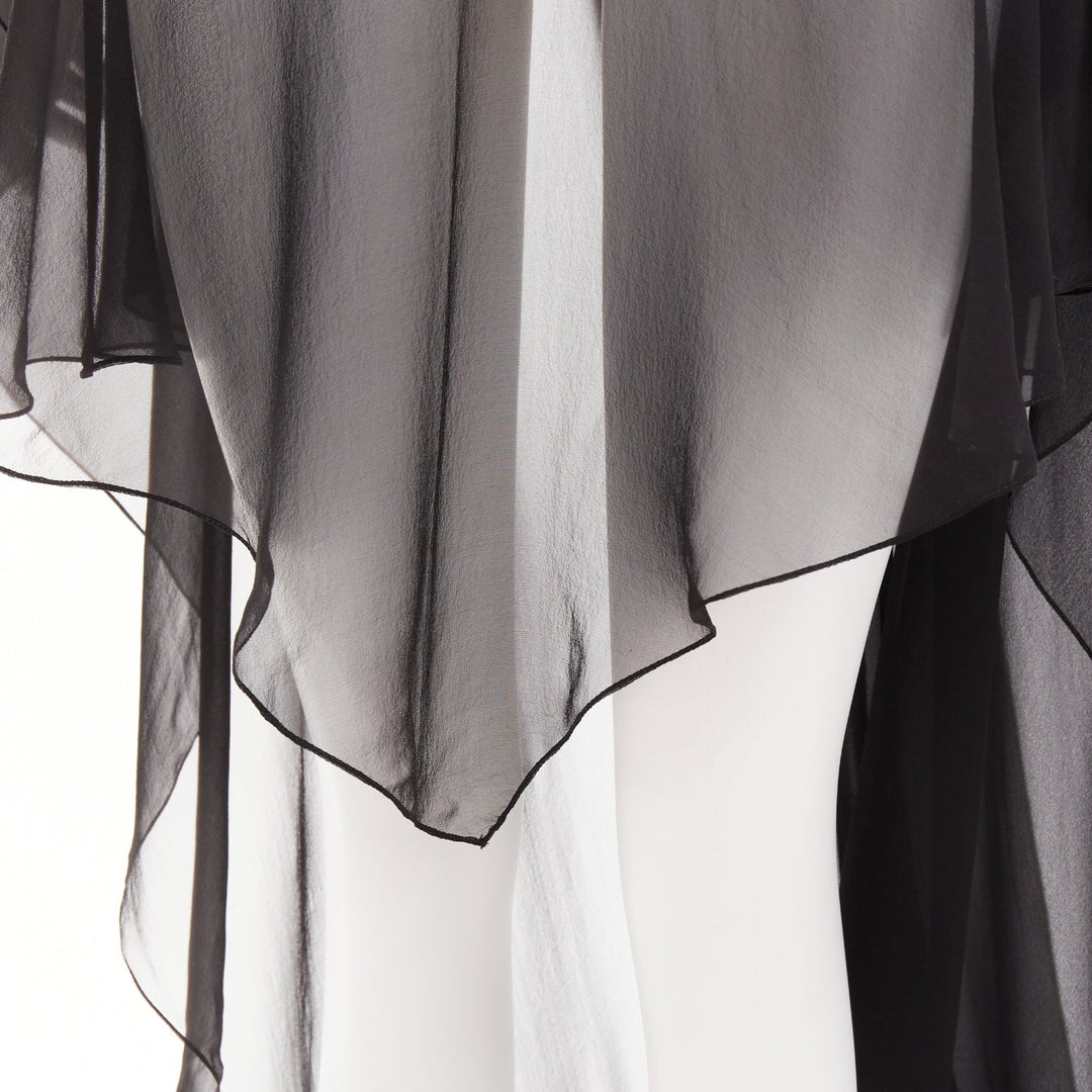 ALEXANDRE VAUTHIER COUTURE black sheer flowey cape sleeve asymmetric cape kaftan