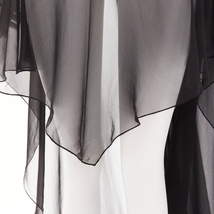 ALEXANDRE VAUTHIER COUTURE black sheer flowey cape sleeve asymmetric cape kaftan