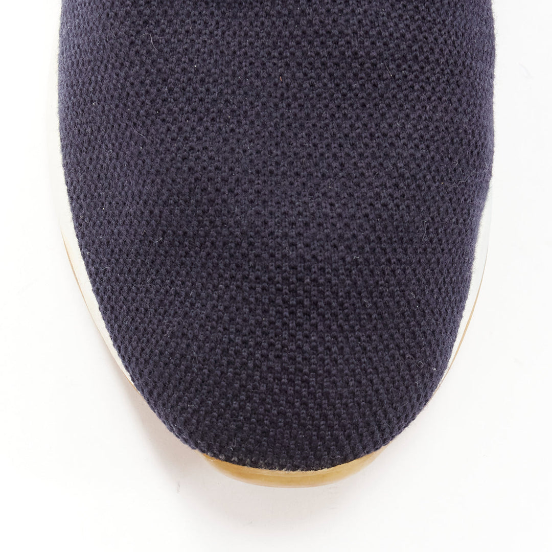 LORO PIANA 30 Flexy Walk navy knitted wish silk leather trim sneakers EU41