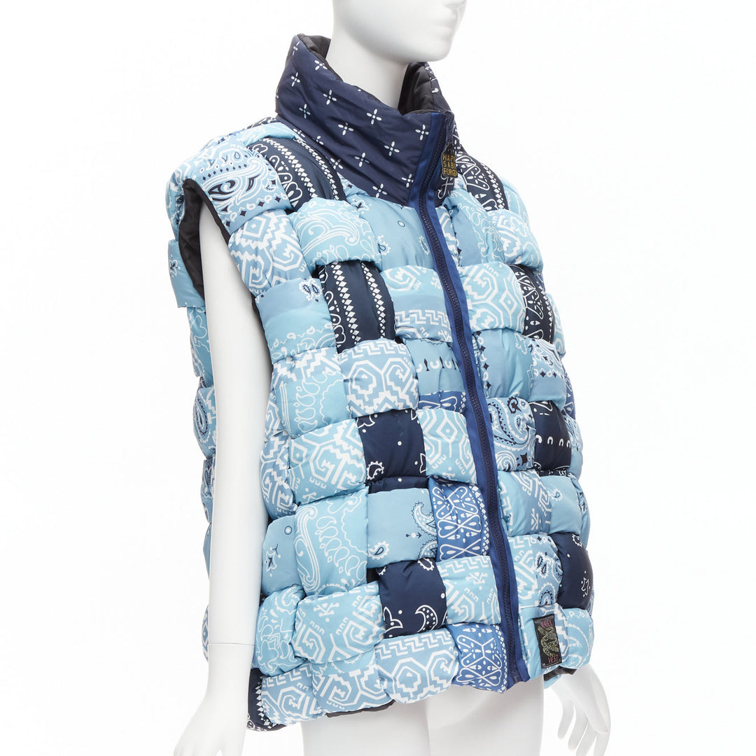 KAPITAL Bandana Paisley Keel blue reversible woven padded puffer vest JP3 L