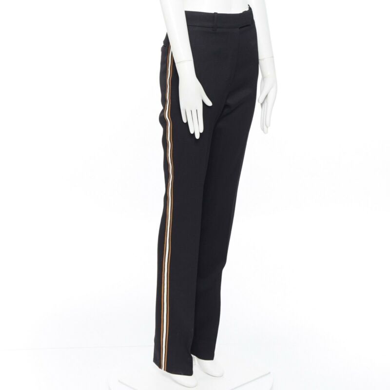 CALVIN KLEIN Raf Simons 2018 black white gold trim straight leg trousers US2 XS