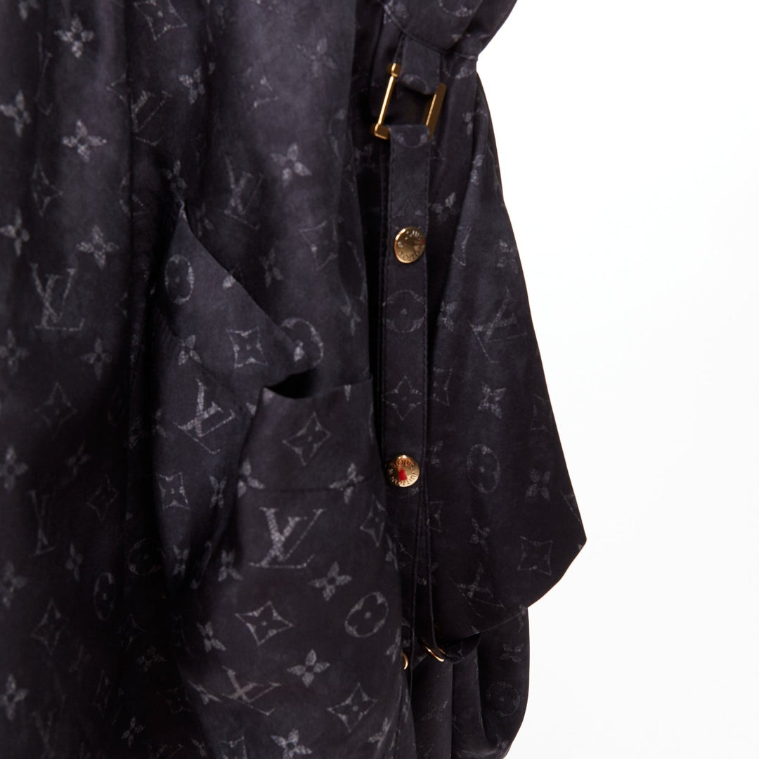 LOUIS VUITTON Monogram Cloud Pocket grey 100% silk flare mini skirt FR34 XS