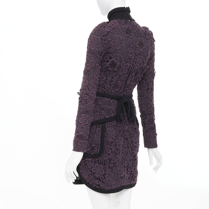 MIU MIU 2010 Runway lilac purple 3D crochet flower lace bow collar mini dress S
