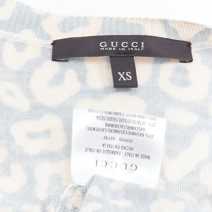 GUCCI Vintage green blue leopard print cashmere silk wool cardigan IT38 XS