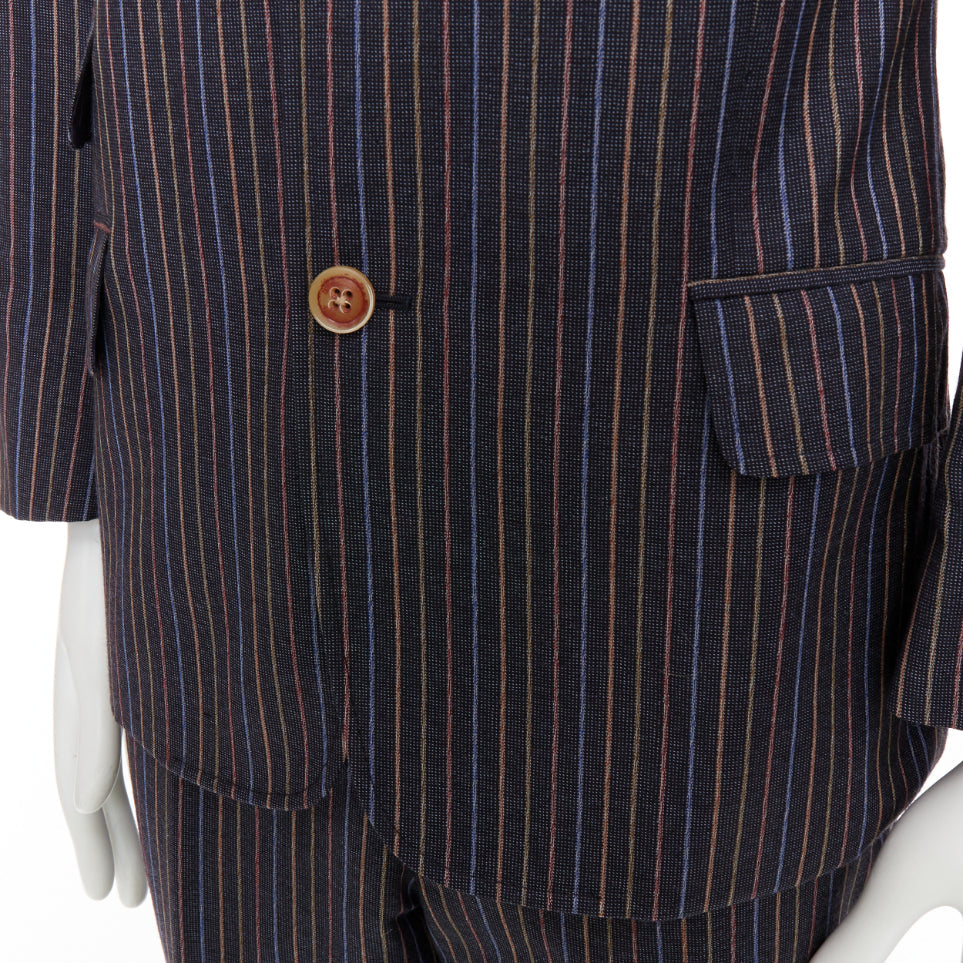 ETRO grey brown multi pinstripe single breasted cropped blazer pants set IT52 XL