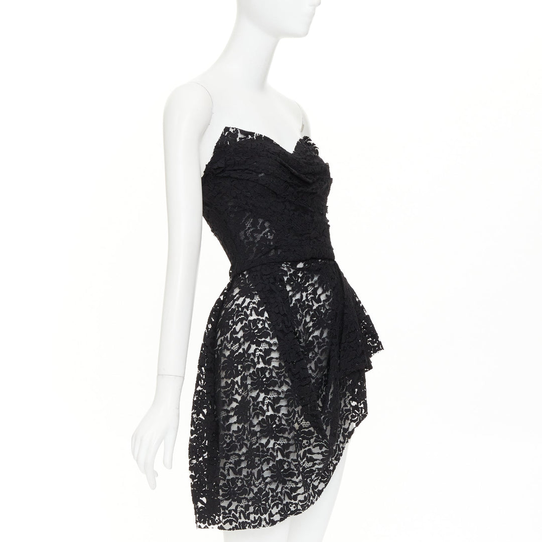DOLCE GABBANA 2010 Runway black lace strapless boned corset mini dress IT36 XXS