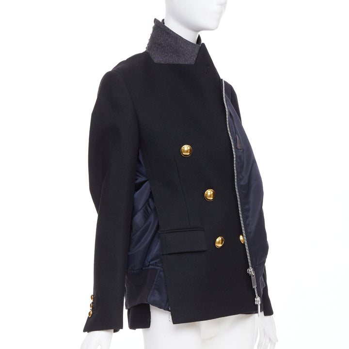 SACAI 2018 Runway black gold buttons hybrid bomber blazer coat JP1 S