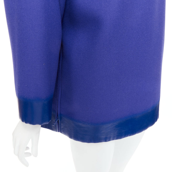 PRADA 2018 Runway blue virgin wool lacqured hem popover hoodie IT38 XSS