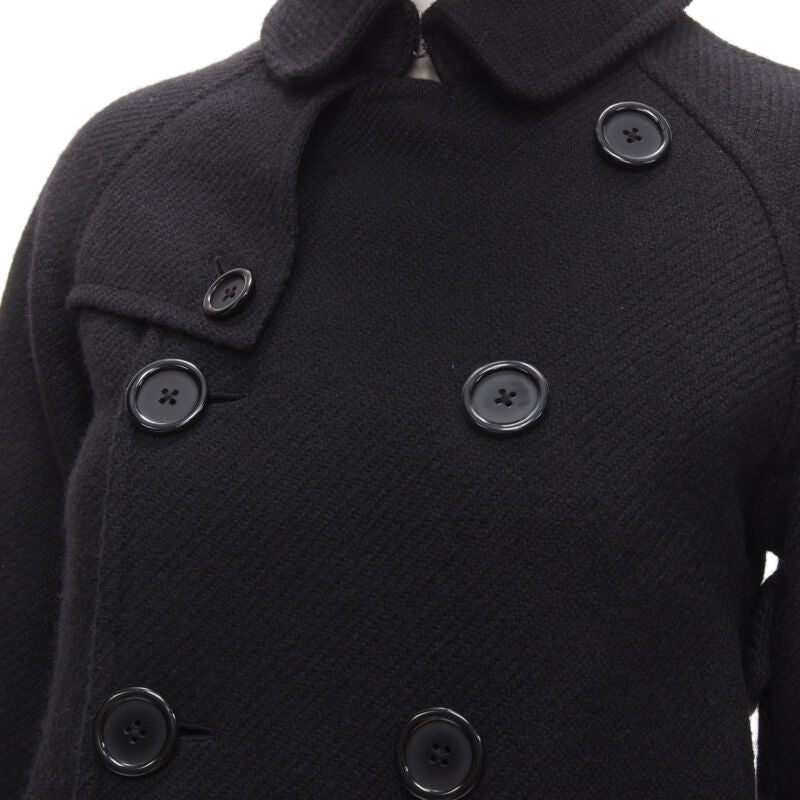 Y3 YOHJI YAMAMOTO ADIDAS black wool double breasted flared capelet trench XS