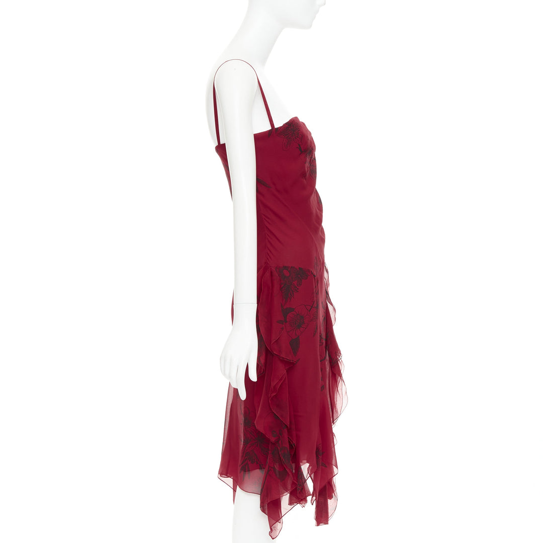 CHRISTIAN DIOR 2006 John Galliano Vintage Runway red silk floral dress FR34 XS