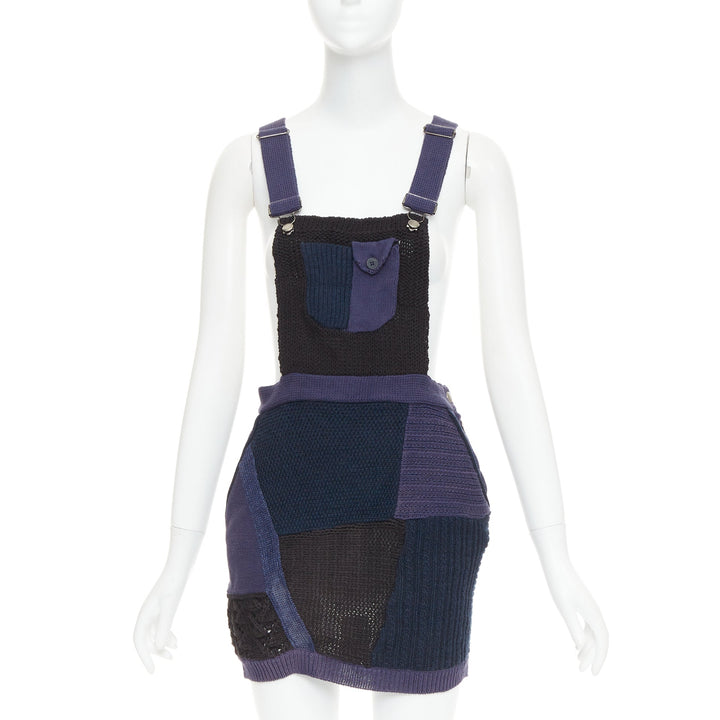 3.1 PHILLIP LIM Patchwork Jumper Dress black ink blue knitted cotton wool XS