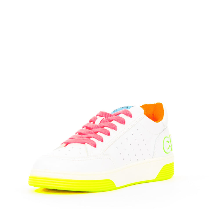 CHANEL 2020 white calfskin neon multicolor low top trainer court sneakers EU38.5
