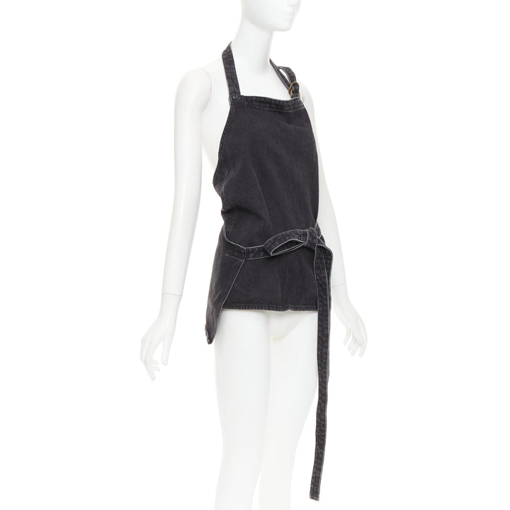 BALENCIAGA Demna 2016 washed grey denim front tie apron¬†top FR36 S