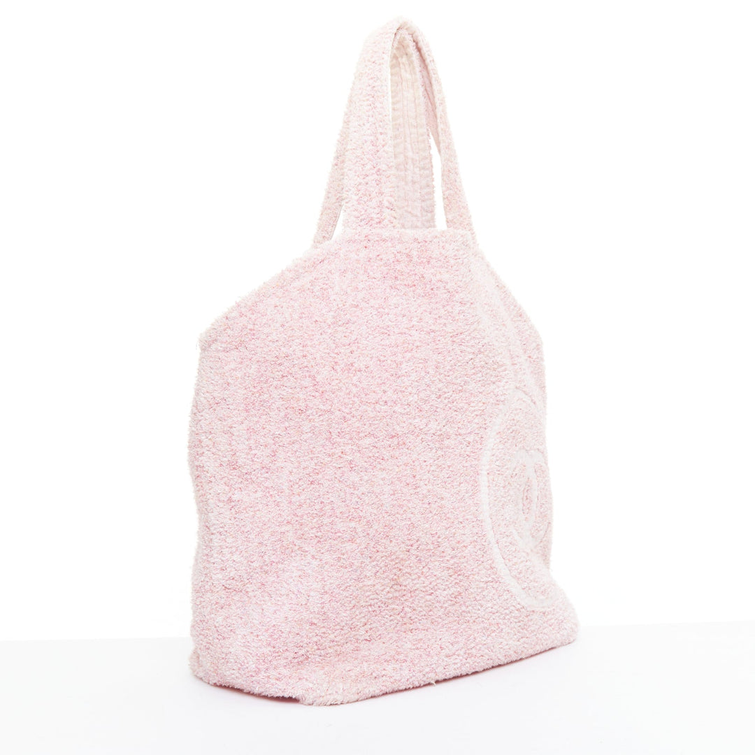 CHANEL Cruise Line pink cotton towelling CC big beach tote bag