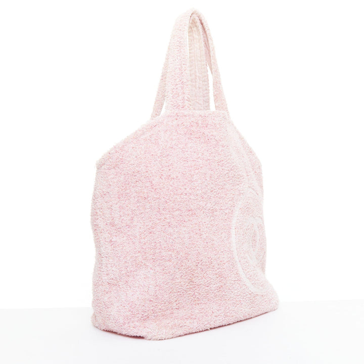 CHANEL Cruise Line pink cotton towelling CC big beach tote bag
