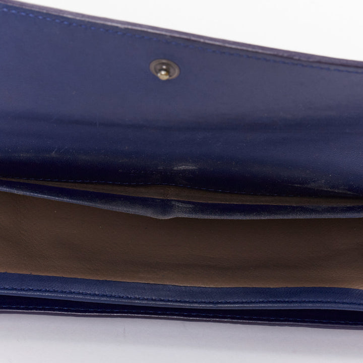 BOTTEGA VENETA blue black ombre genuine scaled leather long flap wallet