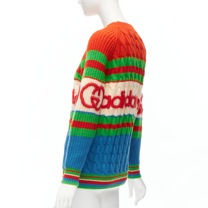 GUCCI ADIDAS 2022 100% wool red green 3D logo embroidery cable sweater XXS