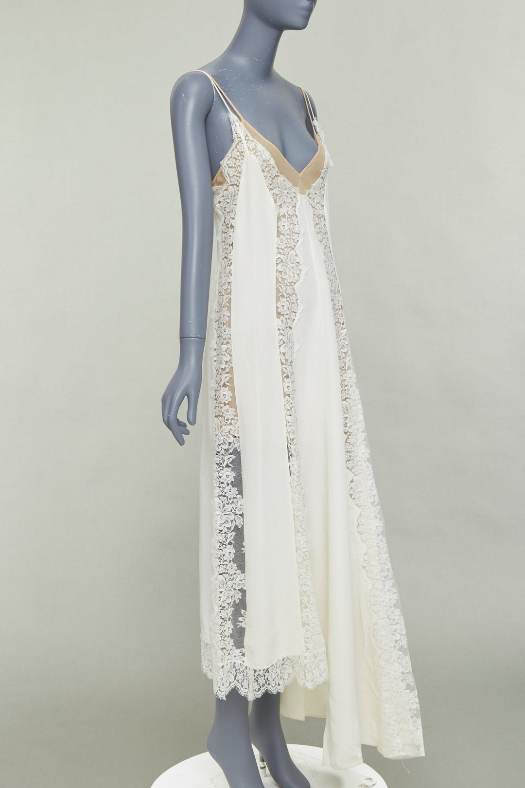 STELLA MCCARTNEY 2018 ivory silk cotton blend lace trim layered gown IT36 XXS