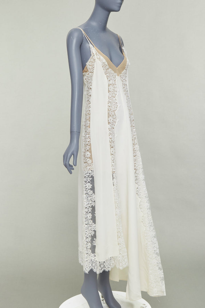 STELLA MCCARTNEY 2018 ivory silk cotton blend lace trim layered gown IT36 XXS