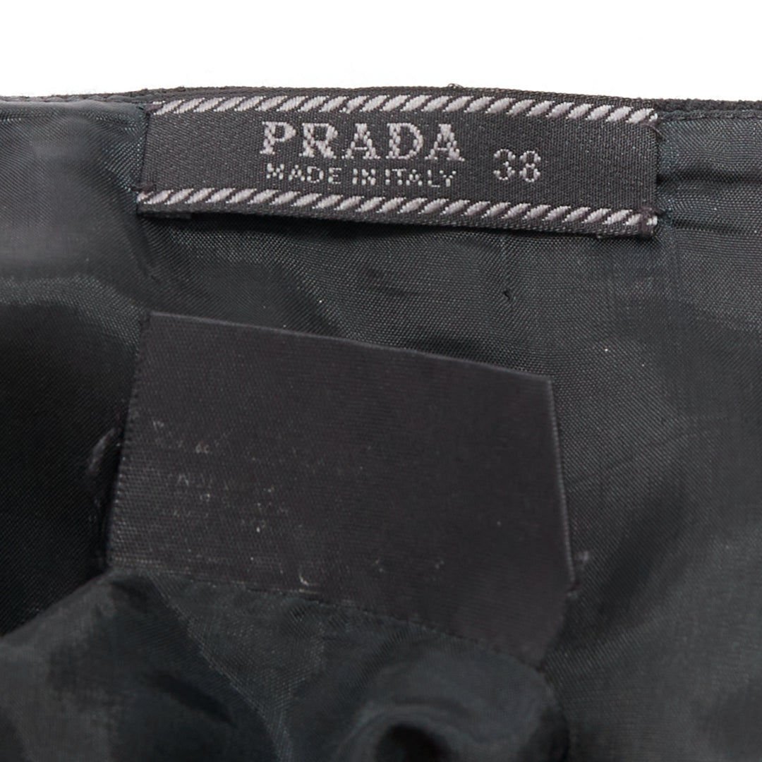 PRADA Vintage black wool minimal linear leather trim zip pocket skirt IT38 XS