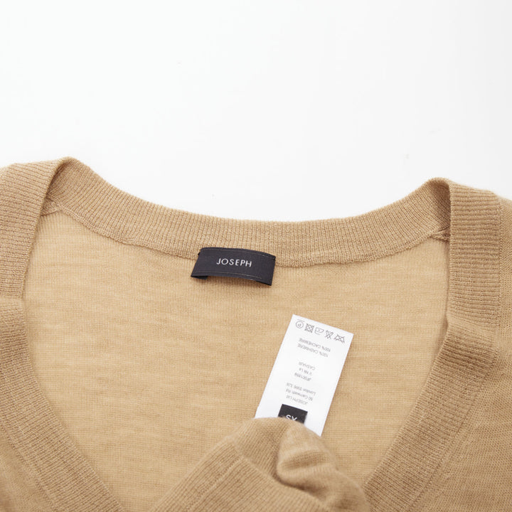 JOSEPH 100% cashmere tan brown fine knit V neck sweater XS