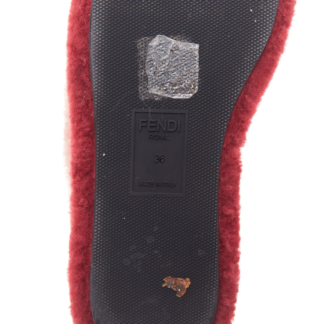 FENDI colorblock pink red green genuine shearling platform slingback mules EU36