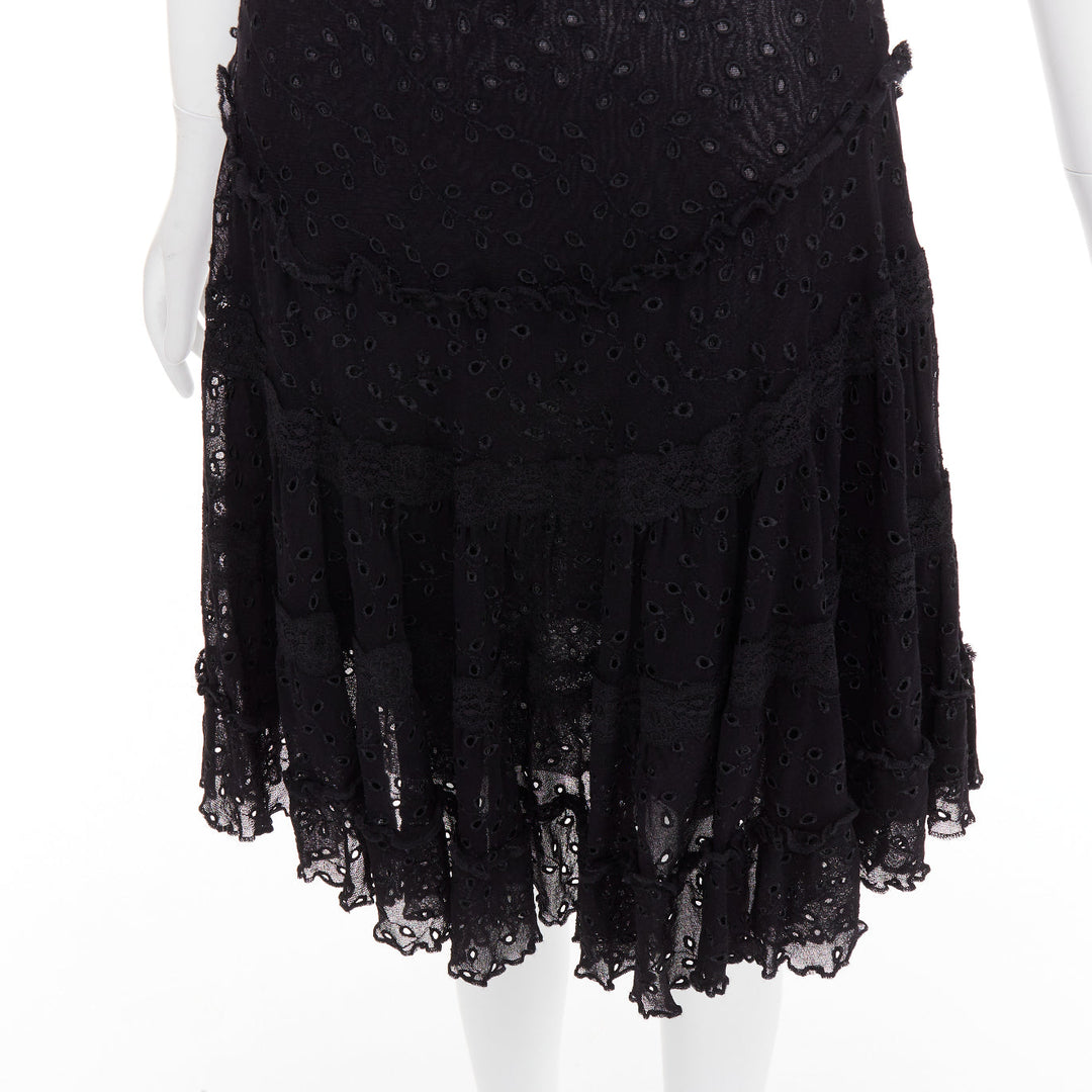JEAN PAUL GAULTIER MAILLE FEMME Vintage black eyelet ruffle self tie dress M