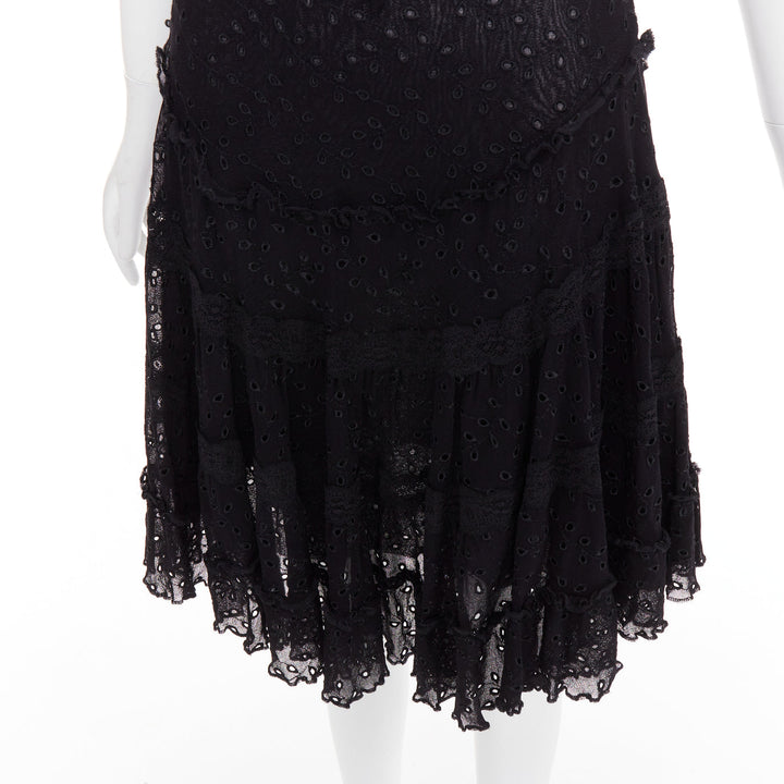 JEAN PAUL GAULTIER MAILLE FEMME Vintage black eyelet ruffle self tie dress M