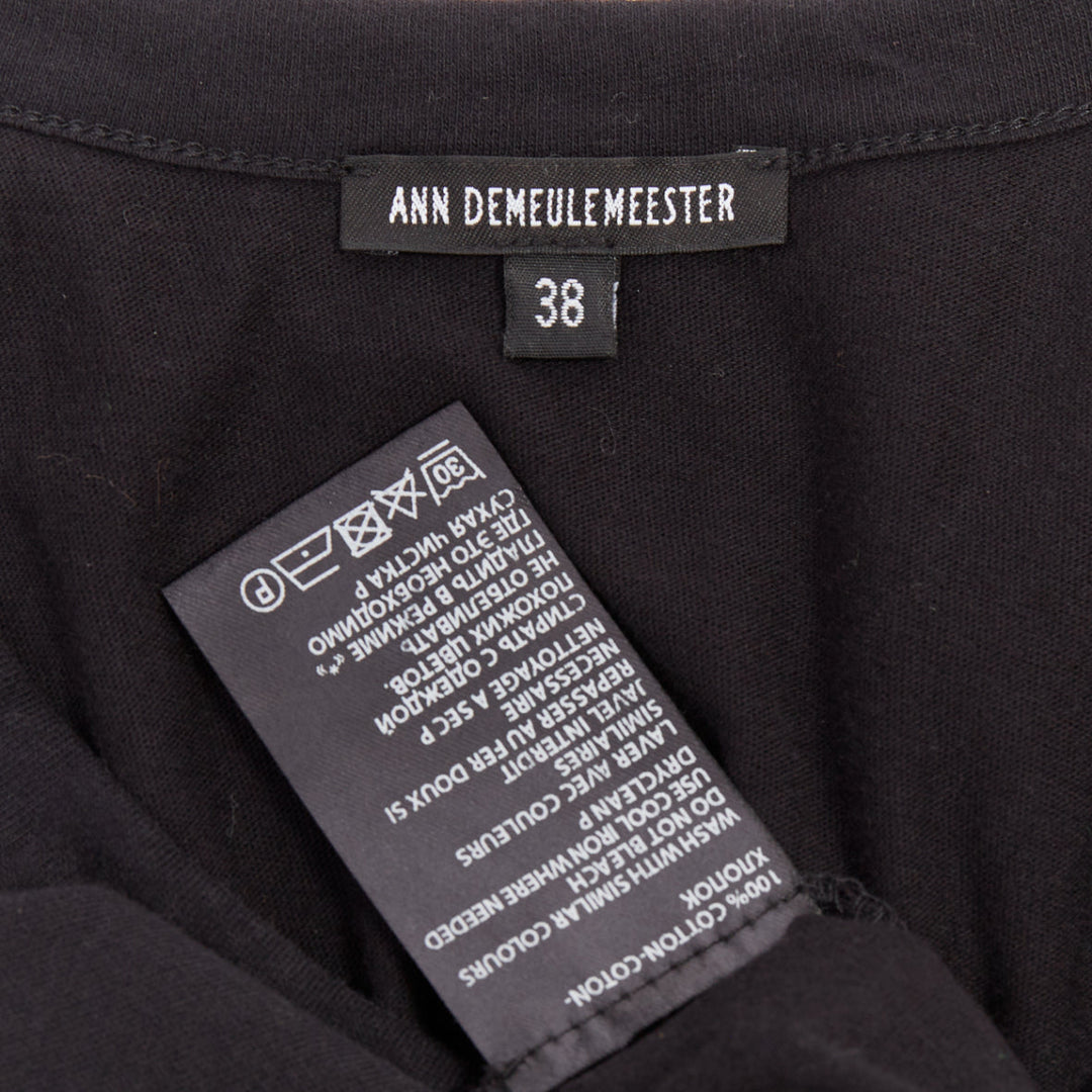 ANN DEMEULEMEESTER black cotton layered asymmetric hi-low midi dress FR38 M