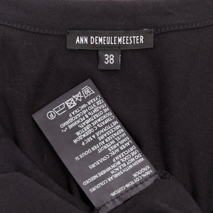 ANN DEMEULEMEESTER black cotton layered asymmetric hi-low midi dress FR38 M