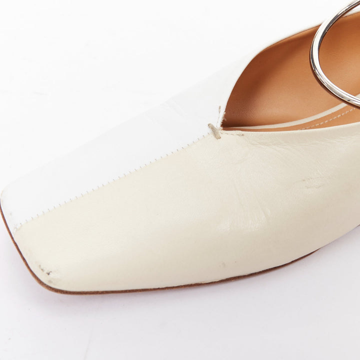 JIL SANDER beige white two tone leather ankle ring ballet flats EU35