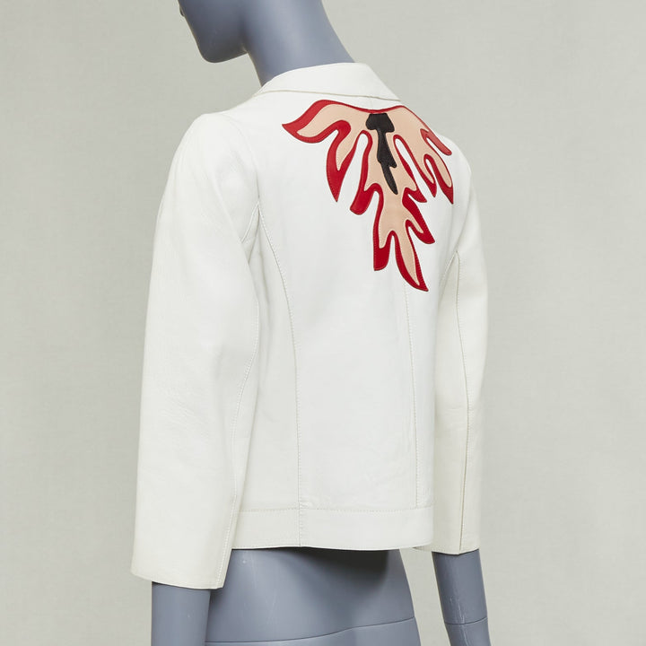 MIU MIU 2011 white lambskin leather red star patchwork crop moto jacket IT40 S
