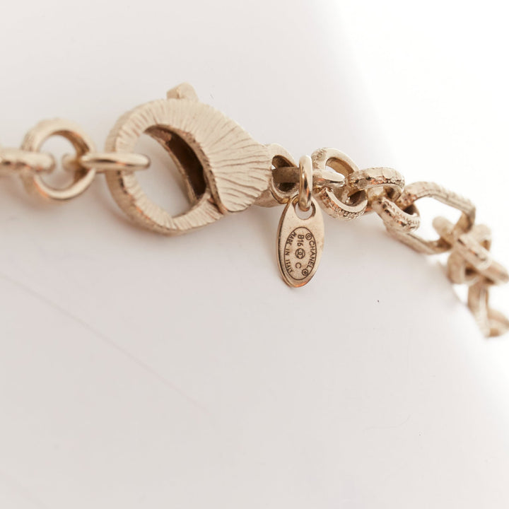 CHANEL B16C gold tone ivory pearl octagonal CC Camellia medallion chain necklace