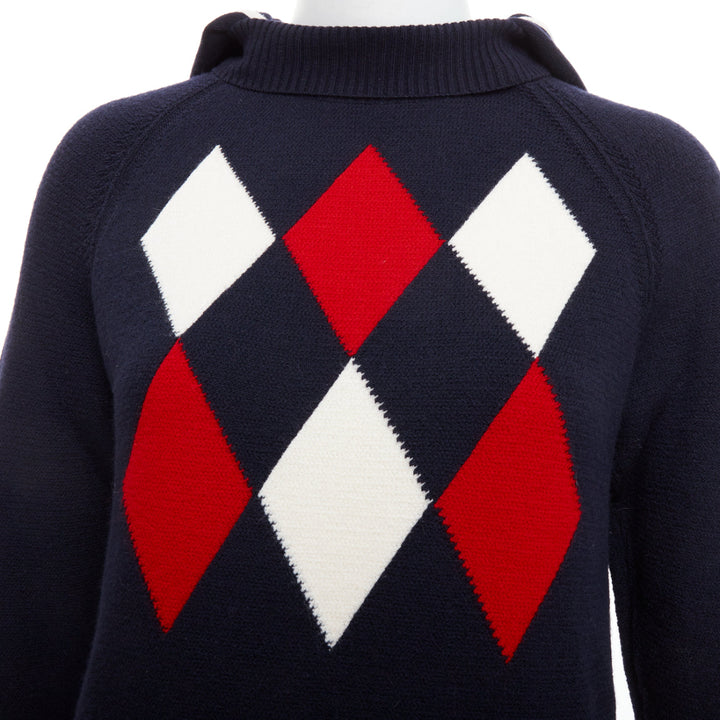 MONCLER 2017 red navy white wool argyle turtleneck sweater top XS