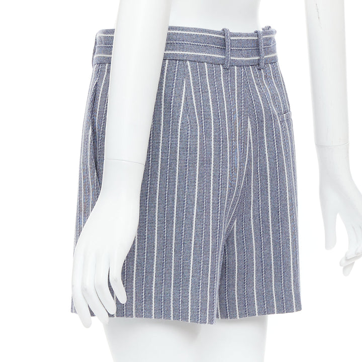 CHRISTIAN DIOR blue grey striped virgin wool mini shorts FR36 S