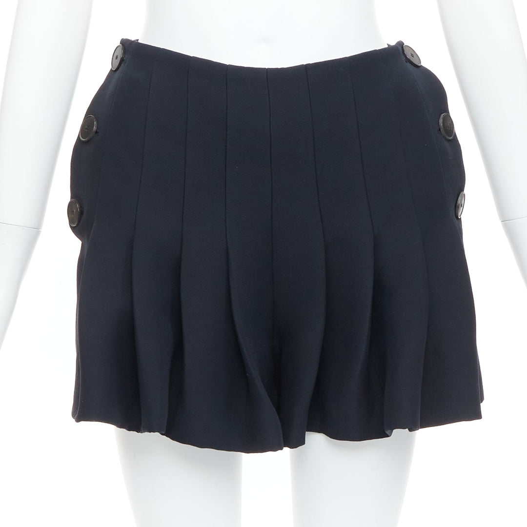 CHRISTIAN DIOR black wool silk nautical pleated front skirt FR34 XXS