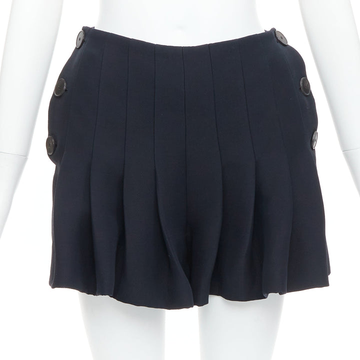 CHRISTIAN DIOR black wool silk nautical pleated front skirt FR34 XXS